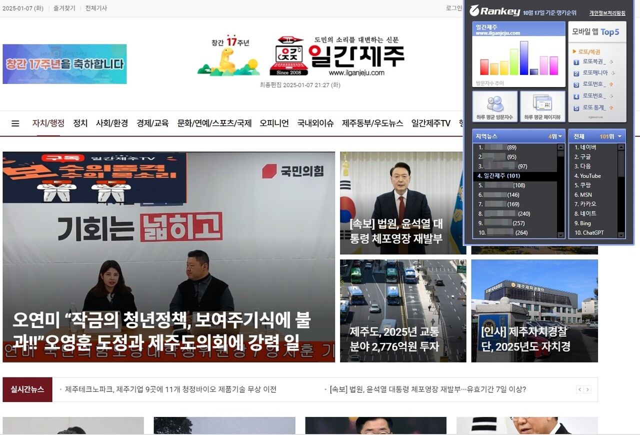 ▲ 자료-랭키닷컴 ⓒ일간제주