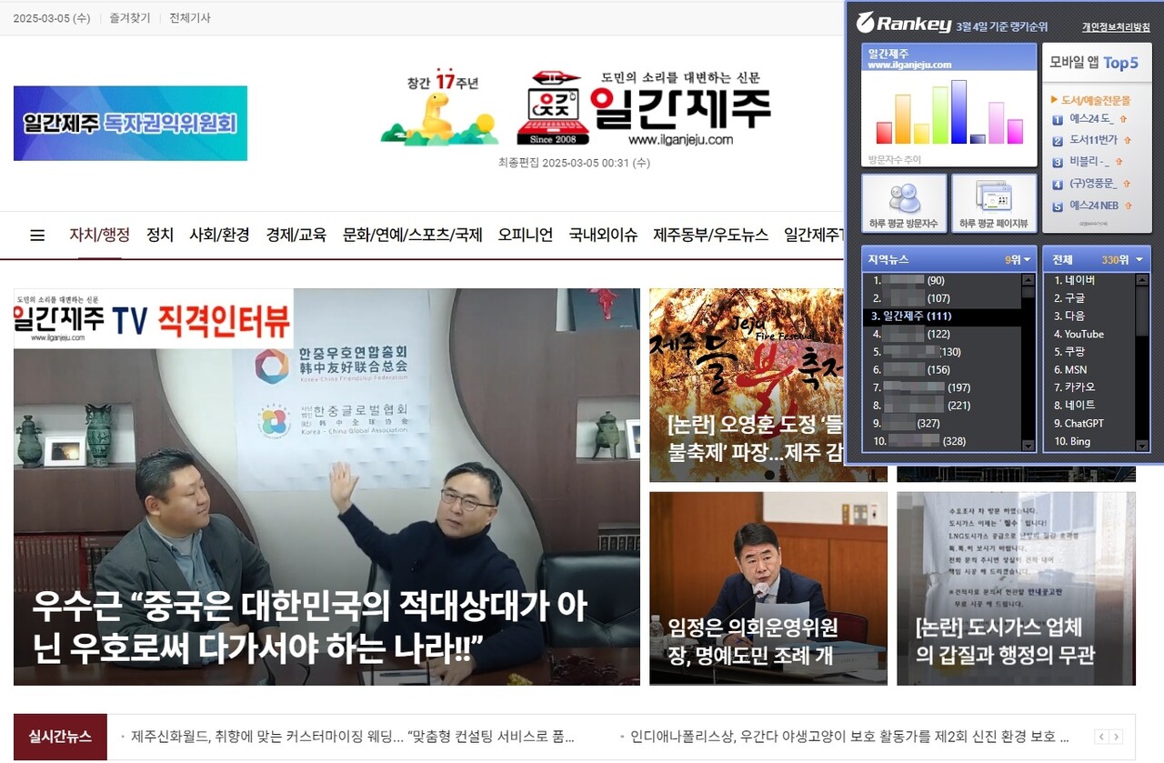 ▲ 랭키닷컴 자료 갈무리ⓒ일간제주