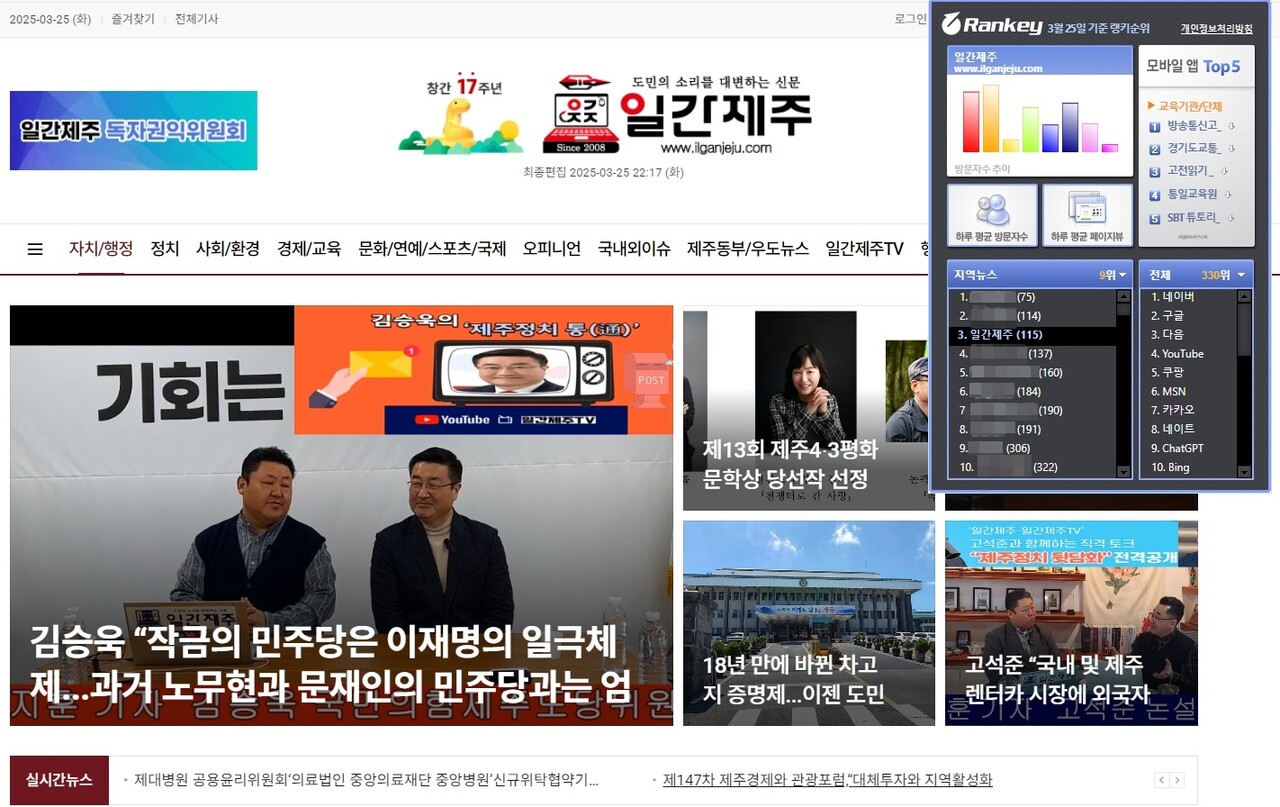 ▲ (랭키닷컴 자료 갈무리)ⓒ일간제주